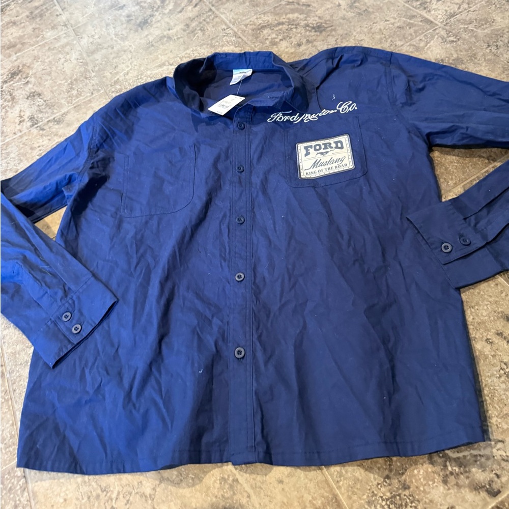 Ford motor co Navy Blue Mustang Pocket Work Shirt button up
